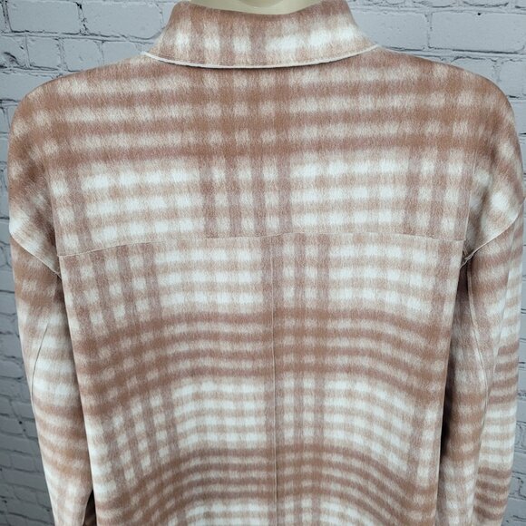 Zara Tan Check Oversized Boxy Snap Up Shacket Lightweight Jacket Size Medium M - Picture 13 of 16